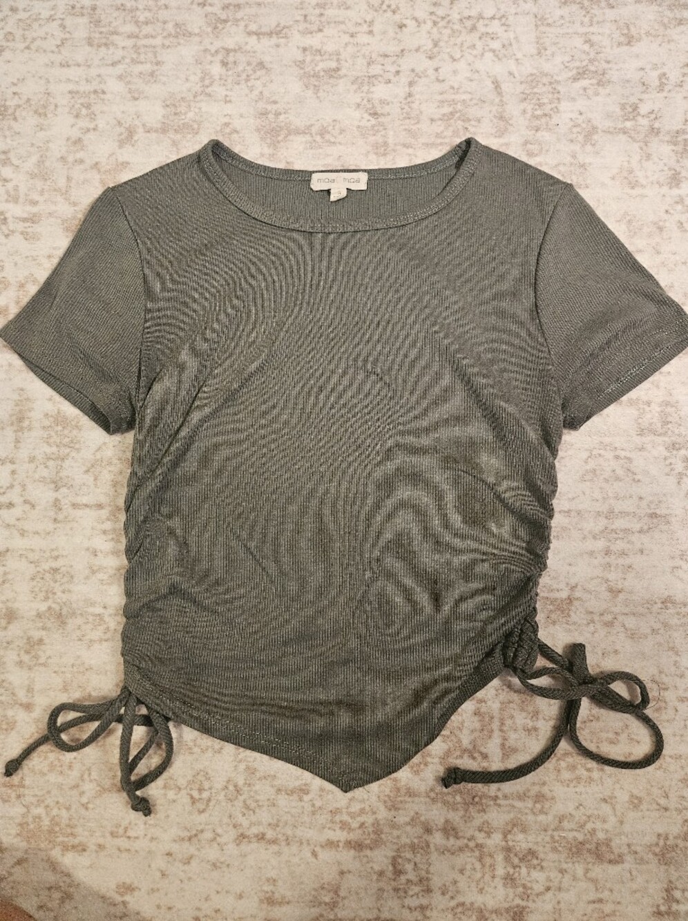 Moa Moa Olive Green Ribbed Side-Tie Crop Top